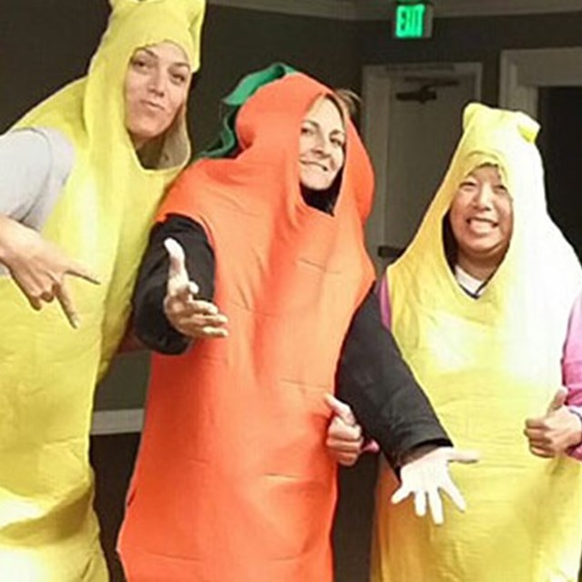Teachers dress up as fruits and veggies to promote healthy eating!